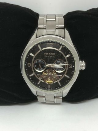 Fossil Me1045 Automatic Men’s Silver Stainless Steel Skeleton Dial Watch Ma48