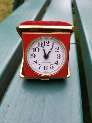 Vintage Westclox Pocket Alarm Watch Made In Germany In Red Case.