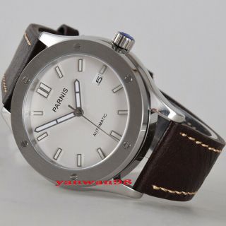 42mm Parnis Polished Case White Dial Sapphire Glass Miyota Automatic Men 