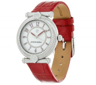 Judith Ripka 1.  05ct Stainless Steel Red Leather Parisian Watch Qvc $133