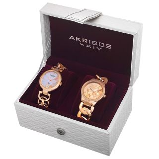 Akribos Xxiv Women’s Quartz Diamond/multifunction Chain Link Bracelet Watch Set
