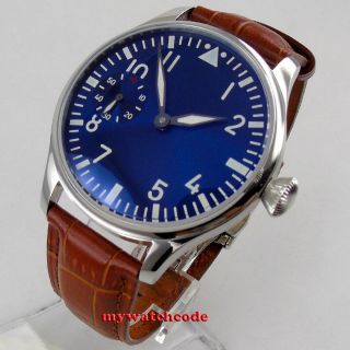 44mm Parnis Blue Dial Sapphire Glass Hand Winding 6497 Mechanical Mens Watch