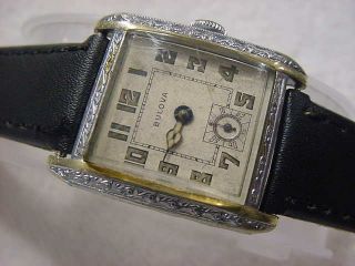 Vintage White & Yellow Gold Antique 1920 Art Deco Bulova Hermetic Engraved Watch