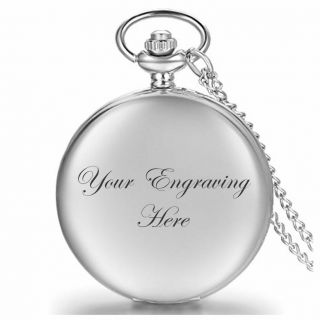 Personalised Silver Pocket Watch And Chain Wedding Valentine Birthday Style1 Uk