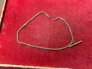 Old Gold Plated Pocket Watch Chain.  T Bar & Clip.  40 Cm Long.