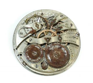 Burlington Pocket Watch Movement 12 Size 21 Jewel By Illinois - Bz150