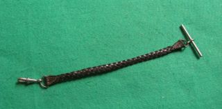Vintage Flat Plaited Brown Leather With Chrome T - Bar & Clasp Pocket Watch Strap