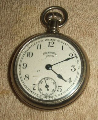 Vintage Made In Usa Ingersoll Crown Pocket Watch.