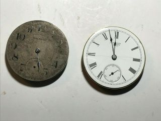 2 - Old Size 16 - Waltham Pocket Watch Movements,  One Has Dial,  Hands,  Other Parts