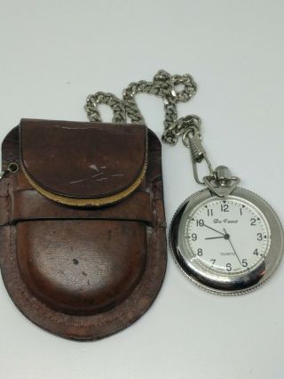 Da Vanci Quartz Pocket Watch With Leather Case And Chain