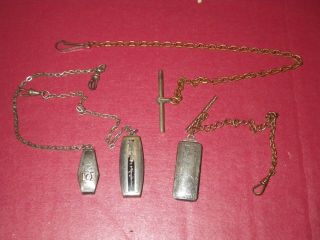 4 Antique Pocket Watch Chain Fobs Clips,  2 Hickok Beltogram Clips