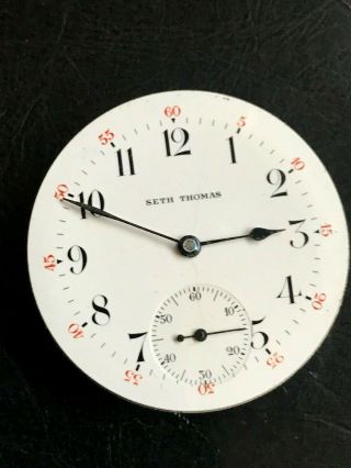 16s Seth Thomas Pocket Watch Movement Dial And Hands Runs A Bit And Stops