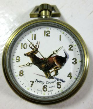 Phillip Crowe Majesti Signature Series Deer Buck Pocket Watch 2 " Diameter