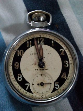 Vintage Ingersol Ltd London Triumph Metal Cased Pocket Watch (,) See Des
