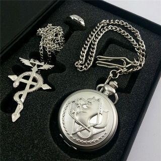 A Set Anime Fullmetal Alchemist Pocket Watch Necklace Ring Set Cosplay Prop Gift