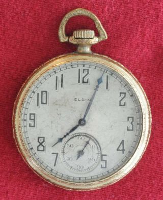 Vintage 1924 Elgin Pocket Watch Size 12 7 Jewel,  14 K Gold Filled,  Not Running