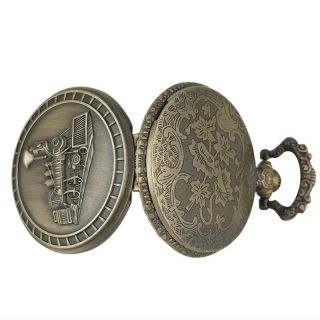Quartz Pocket Watch Vintage Bronze Pendant with Chain Palaye Royale Band Sign 4