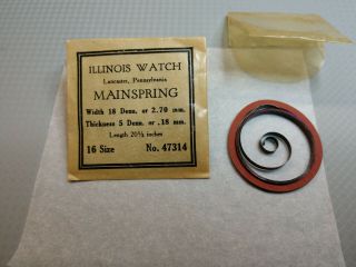 Illinois Size 16 Pocket Watch Main Spring/no.  47314/ Db.  End/ Nos