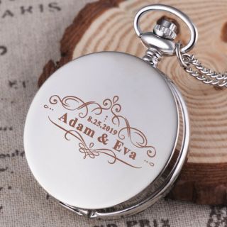 Personalised Custom Engraved Pocket Watch Quartz Necklace Chain Wedding Gift 2