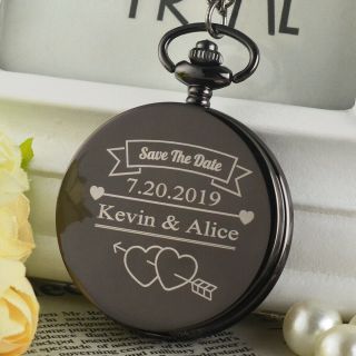 Black Personalised Engraved Pocket Watch Quartz Vintage Wedding Gift Groomsmen