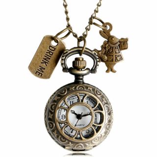 Uk Alice In Wonderland Pocket Watch Necklace White Rabbit Jewellery Gift Idea