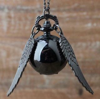 Uk Harry Potter Snitch Ball Black Pocket Watch Necklace Quidditch Jewellery Gift