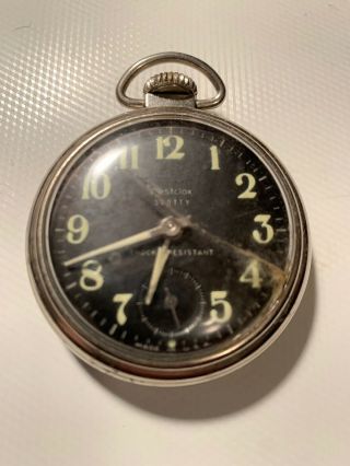 Vintage Westclox Scotty Dollar Pocket Watch Black Dial With Glow In Dark Hands