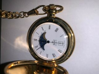 Vintage Nicolet Dress Swiss Covered Pocket Watch Gold Tone Twisted Chain Quartz 2