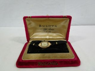 Vintage 10k Rgp Rolled Gold Bulova Ladies Watch For Parts/repair W Velvet Box