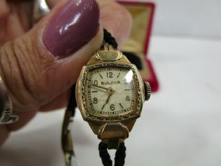 Vintage 10k RGP Rolled Gold Bulova Ladies Watch for Parts/Repair W Velvet Box 2