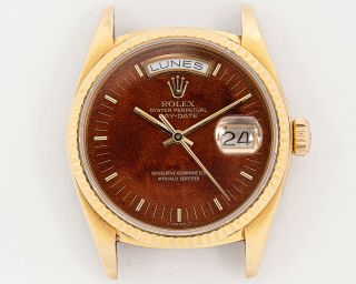 1983 Rolex 18k Gold Ref.  18038 Day - Date W/ Wood Dial Out Of Estate