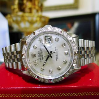 Mens Rolex Oyster Perpetual Datejust Diamonds Gold Stainless Steel Watch