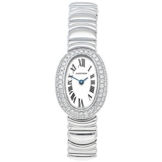 Cartier Baignoire White Gold Silver Dial Diamond Bezel Ladies Watch Wb5095l2