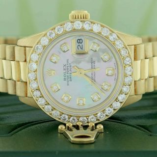 Rolex President Datejust Ladies Gold 26mm W/tahitian Diamond Dial & 1.  35ct Bezel