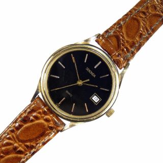 Sekonda Mens Vintage Gold Toned Wrist Watch With Date Black Face Gift Boxed