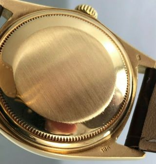 VINTAGE ROLEX 1803 DAY - DATE 18K GOLD MEN ' S WATCH WITH AFTER MARKET LEATHER BAND 5