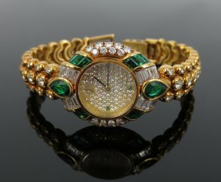 Vintage Audemars Piguet 8.  0ct Diamond & 5.  50ct Emerald 18k Yellow Gold Watch