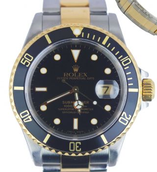 2001 Rolex Submariner Date Two - Tone 18k Gold Stainless Black 16613 Sel