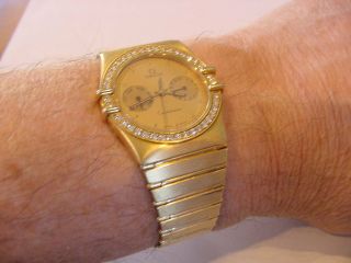 AWESOME MENS 18k SOLID GOLD OMEGA CONSTELLATION DAY DATE 40 DIAMOND BEZEL 8