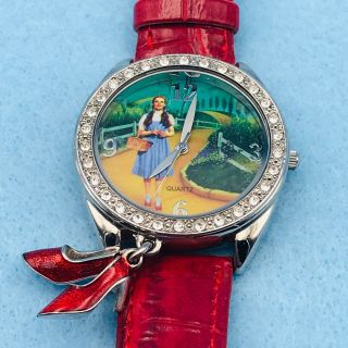 Tm & Turner Ent The Wizard Of Oz Watch With Ruby Slipper Charm Red Leather Band