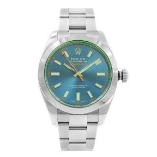 Rolex Milgauss Green Sapphire Blue Index Dial Steel Automatic Men Watch 116400gv