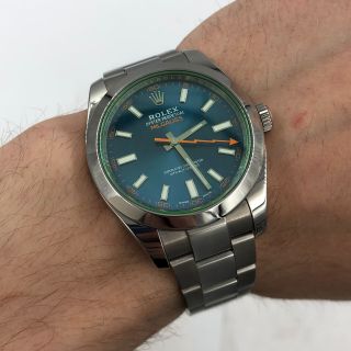 Rolex Milgauss Green Sapphire Blue Index Dial Steel Automatic Men Watch 116400GV 8