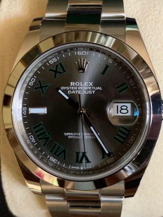 Rolex Datejust 41 Green Roman Steel Wimbledon Watch 126300 - 0013 2019