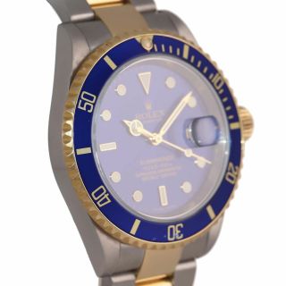 2008 GOLD BUCKLE ENGRAVED Rolex Submariner 16613 18k Gold Steel Blue Dial Watch 4