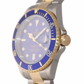2008 GOLD BUCKLE ENGRAVED Rolex Submariner 16613 18k Gold Steel Blue Dial Watch 5