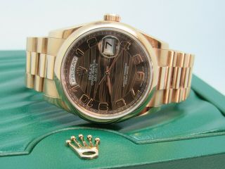 Rolex Day - Date President 36mm Rose Gold Brown Wave Dial 118205 Year 2008 - 2009