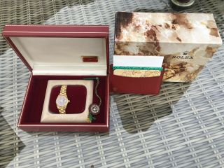 LADIES ROLEX OYSTER PERPETUAL DATEJUST 18CT GOLD WOOD DIAL W/ BOX & PAPERS 4