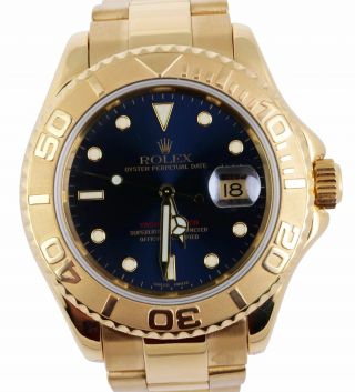 2002 Men ' s Rolex Yacht - Master Blue 16628 18K Yellow Gold 40mm Oyster Date Watch 10