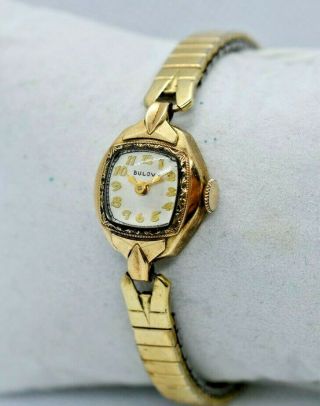 Vintage Ladies Bulova 17 Jewel Mechanical Watch,  Gold Tone,  Art Deco,  10k Rgp
