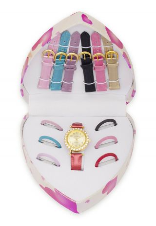 Ladies Interchangeable Watch & Bezel Gift Set In Heart Box - Multi Color
